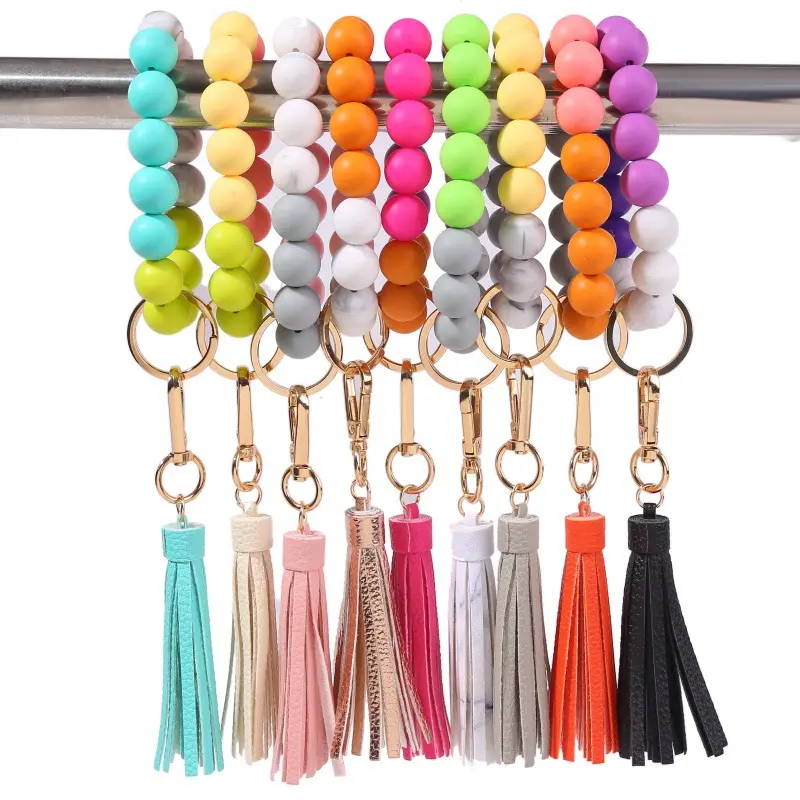 LLavero de cuentas de silicona para llaves, pulsera colgante para mujer, accesorios para llavero