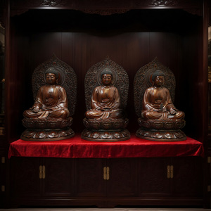 Estatua de Buda de las Tres Joyas del Mundo Cobre, 1.3m, Figura Sentada Hecha a Mano en Bronce para Culto en Templos - Product Image 3