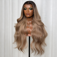 Charmante Perruque Ombrée Blond Cendré Ondulée en Cheveux Humains Vietnamiens pour Femmes, Perruques Sans Colle 2T en Cheveux Humains, Perruques Frontales en Dentelle HD 13*6