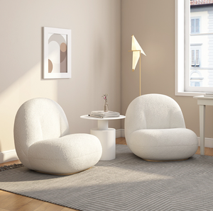 <span class=keywords><strong>Fauteuil</strong></span> lounge en laine d'agneau en tissu boucle blanche Chaise de loisirs en bois design moderne Canapé d'appoint <span class=keywords><strong>Fauteuil</strong></span> simple - Product Image 3
