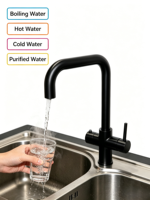 Keran Dapur Kuningan dengan Pemurni Air Panas Instan 4-in-1, Terpasang di Dek, 2 Gagang, Mixer Air Panas/Dingin