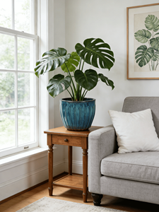 Maceta de Cerámica Texturizada Azul Turquesa Degradado Estilo Americano Vintage, Maceta Acanalada Ecológica y Duradera con Drenaje para el Hogar - Product Image 4