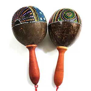 Large Coconut Single Maracas Shaker Pair (2) - Rhythm musical instrument rattle - Natural finish