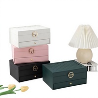 Boîte de rangement pour bijoux en cuir PU double couche, doublée de velours, avec crochets pour colliers, anneaux, boucles d'oreilles, tiroir de rangement, coffret cadeau