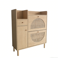 Meuble à chaussures moderne en rotin tressé avec 1 tiroir et 1 porte, double tiroir rabattable, pour l'entrée de la maison, le couloir, meuble de rangement en bois