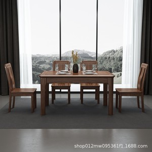 Juego de mesa y sillas de comedor de madera maciza rectangular de nogal, 6 piezas, juego de comedor duradero - Product Image 2