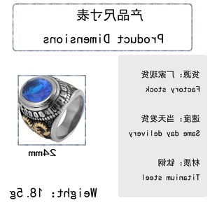 yunnique Men's <b>Titanium</b> Steel <b>Ring</b> With Blue Gemstone Star Pattern Bezel Setting Fashion Jewelry Gift - Product Image 2