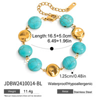 Bracelet en turquoise avec pierre bleue et chaîne de perles dorées, plaqué or 18 carats, acier inoxydable pour femmes, résistant à l'eau