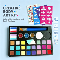 Palette de peinture corporelle et faciale 24 couleurs pour enfants, à base d'eau, avec pochoirs à paillettes pour Halloween, cosplay et fêtes
