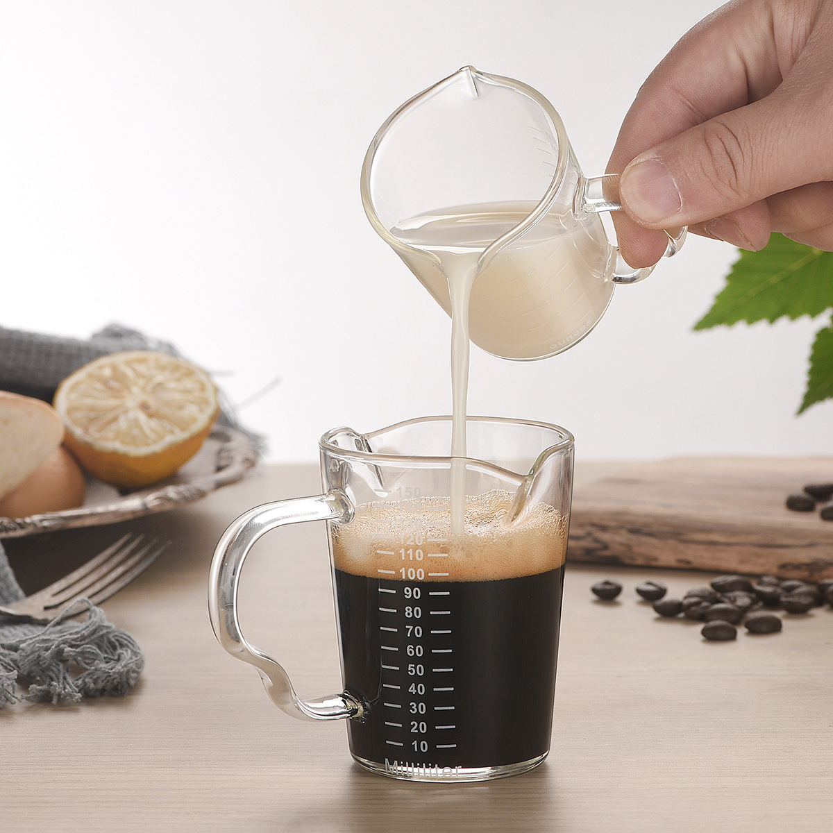 Heat Resistant Espresso Shot Glass Measuring Cup double Spout Pitcher Coffee Cup