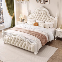 Tempat Tidur Kayu Solid Gaya Vintage Prancis Bernuansa Mewah, Desain Retro Amerika, Kamar Tidur Utama Ganda, Dilengkapi Penyimpanan, Cocok untuk Pernikahan