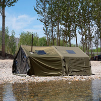 Tente de toit gonflable en coton vert quatre saisons 8+8m pour camping extérieur nuitée, colle noire
