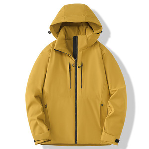 <b>Men</b> Windproof <b>Jacket</b> With Inner Liner Winter Solid Color Contrast Hooded Workwear - Product Image 1