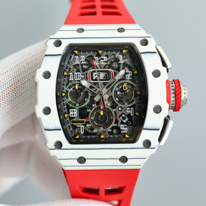 Reloj Cronógrafo Skeleton para Hombre, Estilo RM 11-03, de Fibra de Carbono, Mecánico, con Correa de Goma Roja - Product Image 2