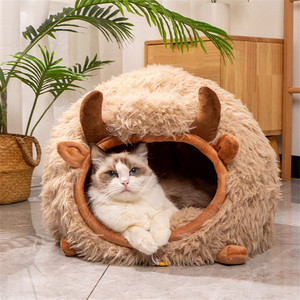 Halb geschlossene süße Katze Hunde bett Haustier Nest Zwinger Weiche Matte Welpe Kätzchen Zelt Haustier liefert Plüsch Warme Winter Katzen bett Höhle - Product Image 1
