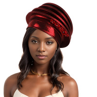 Ecowalson Afrcian Lady Head Wraps Boinas femeninas Turbante Nigeria Tocado Banquete DE BODA Gele Diamantes de lujo Turbante de boina en espiral