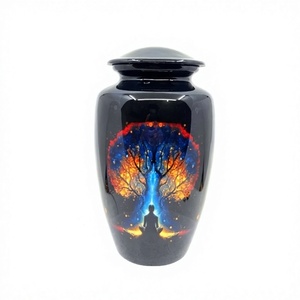 Urna de árbol de la vida negra hecha a mano, urna elegante para cenizas de adultos, urna de cremación de recuerdo conmemorativo con bolsa de terciopelo gratis - Product Image 1