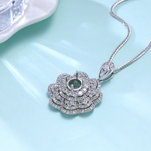 Custom 18K <b>Solid</b> White <b>Gold</b> Natural Diamond Brilliant Cut <b>Pendant</b> Flower Shape Luxury Jewelry No center stone set Anniversary - Product Image 4