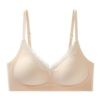 Spitzen-BH aus Spandex/Nylon für den Alltag, Französischer Tiefer V-Ausschnitt mit Vorderverschluss, Nahtlose Unterwäsche ohne Bügel