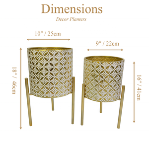 Grand pot <span class=keywords><strong>de</strong></span> fleurs d'intérieur en métal doré, pot en fer géométrique, support détachable, trou <span class=keywords><strong>de</strong></span> drainage, pot <span class=keywords><strong>de</strong></span> fleurs décoratif <span class=keywords><strong>pour</strong></span> la maison - Product Image 2