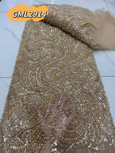 Tutto il tessuto di pizzo di perline con paillettes pesante densità cucito a mano con perla ricamata abito da sera da sposa materiale pizzo africano - Product Image 6