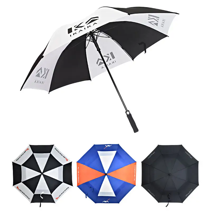 広告ブランドデザイナー大きな大きなロゴプリント防風プロモーション雨自動オープンカスタムゴルフ傘ロゴ付き