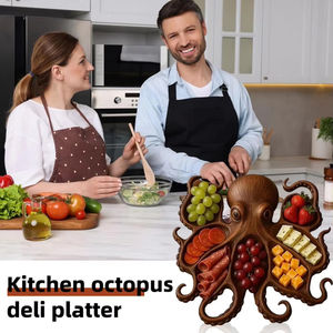 Bandeja de Madera para Servir Pulpo, Tabla de Exhibición de Frutas y Aperitivos con Decoración de Madera Natural para Cocina y Comedor - Product Image 4