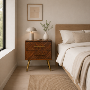 Contemporary Wood <b>Bedside</b> <b>Table</b> 2 Drawer Nightstand Storage Cabinet OEM ODM Custom Supplier Direct Supply Manufacturer - Product Image 1