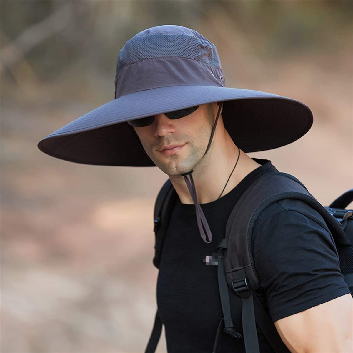 Sonnenmütze mit superbreiter krempe UPF50+ UV-Schutz wasserdichter Eimermütze mit großer krempe für Fischen Wandern Camping