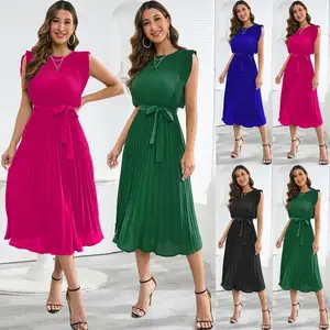 कस्टम वस्त्र निर्माता फैशनेबल और सुरुचिपूर्ण फ़्लॉज़्ड छाता के आकार की प्लीटेड स्कर्ट 2024 महिलाओं की प्लस साइज़ ड्रेस
