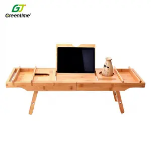 Eco- friendly Foldable Home Bath Tub Caddy Shelf Luxury Extendable Bamboo Adjustable Bathtub Tray Wood With Legs