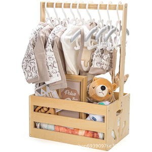 Étagère de rangement en bois pour bébé avec cintres pour vêtements et jouets, boîte d'organisation - Product Image 1