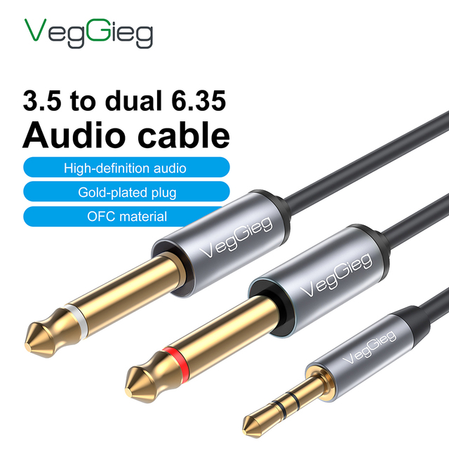 VegGieg 3.5mm to Dual 6.35mm Audio Y Splitter Cable Gold Plated Plug OFC Core High Definition Stereo Audio Cord