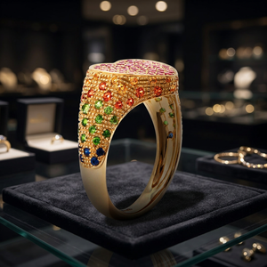 Anillo de Cóctel de Oro Sólido de 18K para Mujer con Diseño Geométrico de Zafiro Multicolor, Joyería Fina de Lujo - Product Image 3