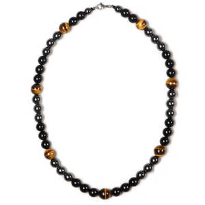 Dreifach schutz Schmuck Naturstein Perlen Herren Heil kristall Schwarz Obsidian Tiger Auge Hämatit Perlenkette für Männer - Product Image 1