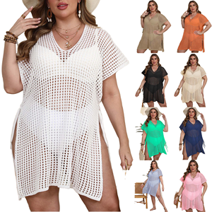 Factory OEM&ODM Custom Summer New Women's V-neck Knitted Beach Wear Sexy Hollow Knit <b>Bikini</b> Dress Cover 1pc Solid Tank <b>Skirt</b> - Product Image 1