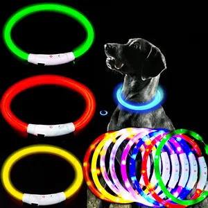 2023 Hondenaccessoires Waterdicht Huisdier Knipperlicht Hondenhalsband Usb Oplaadbare Nacht Veiligheid Lichtgevende Gloeiende Led Hondenhalsband