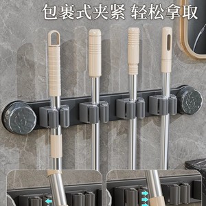 Bathroom Door Mop <b>Hook</b> With Suction Cup Wall Mounted Clip For Home Use Rectangular Metal <b>Plastic</b> Pole Baking Paint Treatment - Product Image 3