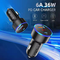 Chargeur de voiture électrique 36W PD+QC3.0, charge rapide, caméra, ordinateur portable, téléphone, prise allume-cigare 12-24V, type-C, voltmètre LED