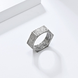 Ins-style minimalist unisex geometric hexagonal polished <b>titanium</b> steel <b>ring</b>, suitable for both men and women, street style, tre - Product Image 3