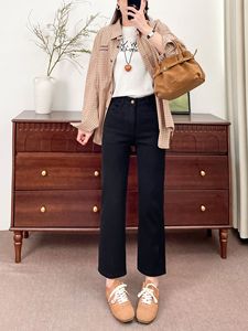 <span class=keywords><strong>Jean</strong></span> droit en denim Y2K pour femme, noir uni, orné de strass en forme de cœur, 100 % coton, formel - Product Image 3