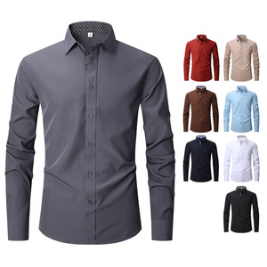 Chemises décontractées pour hommes, extensibles sur quatre côtés, manches longues, couleur unie, col carré, polyester, vente en gros - Product Image 2