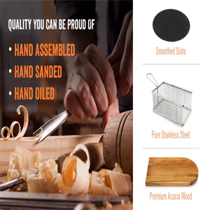 Aggiornato due ciotole di immersione in ceramica fritture in acciaio inossidabile cestello in ardesia liscia Acacia legno Burger piatto da portata per cucina - Product Image 2