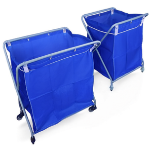 Cesto per Bucato Pieghevole 343 L Blu con Telaio in Acciaio e Ruote per Uso Domestico - Product Image 2