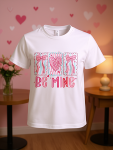 T-Shirt Comfort Colors 'Be Mine' per San Valentino, Stile Preppy con Cuore e Fiocco Stampati, Girocollo, Manica Corta, 100% Cotone, Primavera-Estate - Product Image 2