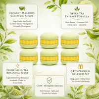 Ensemble de bombes de bain effervescentes en forme de macaron à l'extrait de thé vert, 6 pièces, 100g, naturelles, faites à la main, hydratantes, aromatiques, OEM ODM, étiquette privée