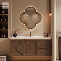 XINGRUO Meuble-lavabo moderne haut de gamme sur mesure avec miroir LED, solution de conception écologique pour salle de bain de villa et appartement de luxe