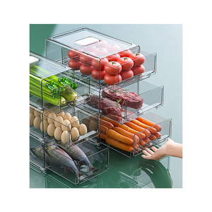 Stackable Refrigerator Containers Sets Drawer Storage Bins Plastic Fridge Organizers