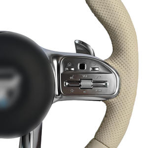 Volant modifié perforé de ligne blanche en cuir beige pour <span class=keywords><strong>Mercedes</strong></span> Benz a GLA B GLB C <span class=keywords><strong>GLC</strong></span> E GLE CLS ZC-809-P70-F - Product Image 4