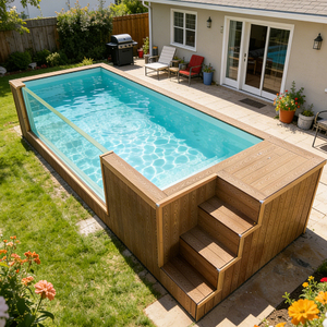 Piscina de fibra de vidrio sobre el suelo, con azulejos de vidrio transparentes para hidromasaje, mosaico, para exteriores, con contenedor, seguridad para piscinas - Product Image 2